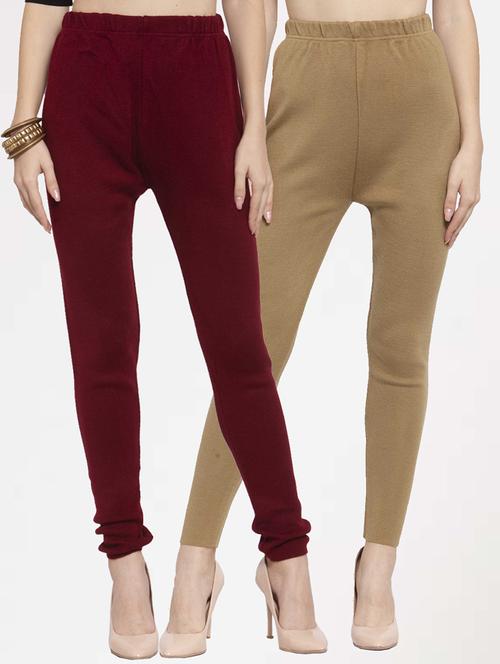 women set of 2 multi coloured woollen leggings - 20610135 - Very Small Image - 1