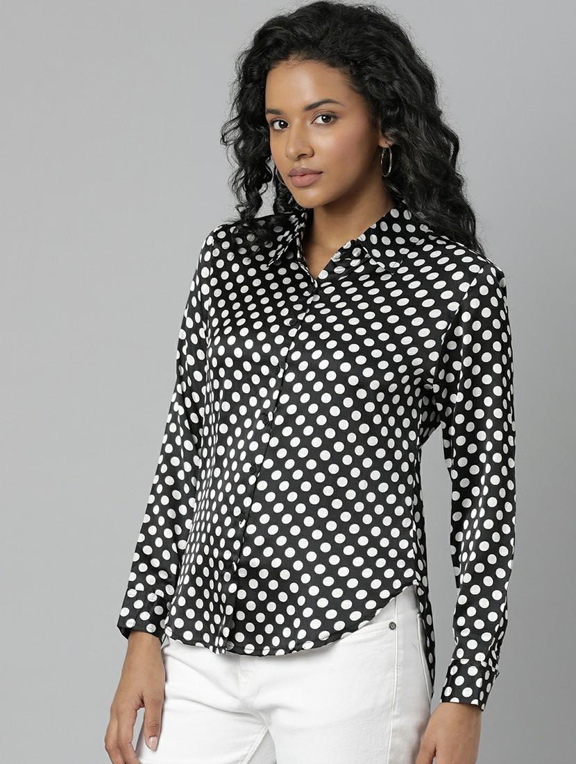 women black polka dot regular shirt - 20610506 - Zoom Image - 1