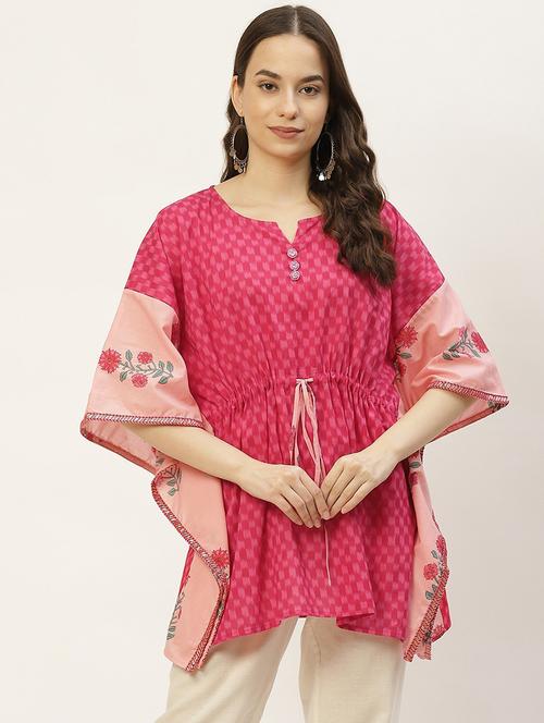 women colourblocked printed detailed kaftan top - 20610999 - Very Small Image - 1