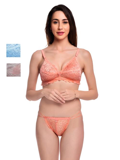 pack of 3 net bra and panty set - 20612043 - Very Small Image - 1