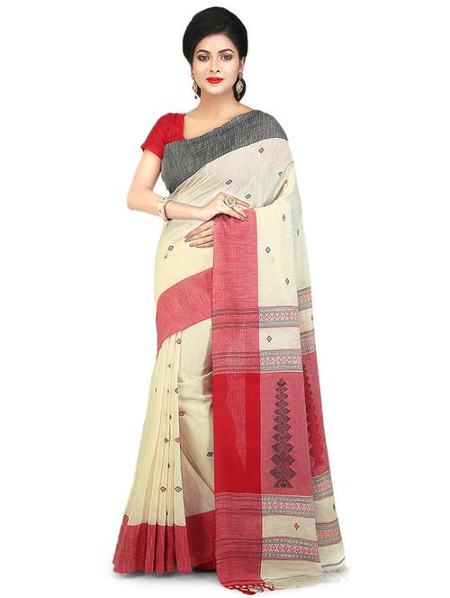 cream self design handloom saree with blouse - 20613962 - Very Small Image - 1