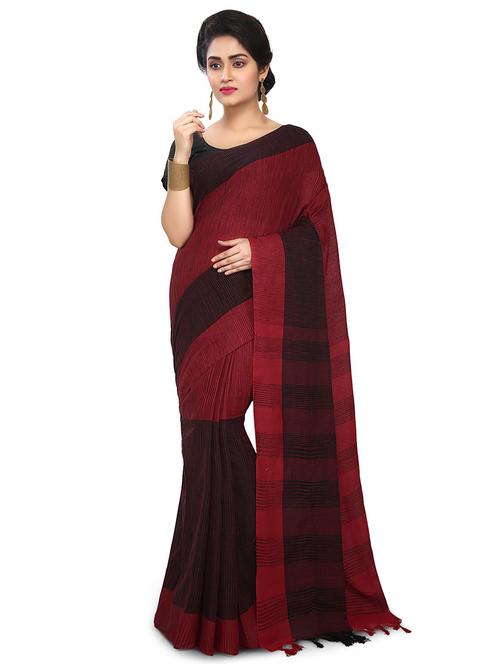 women maroon stripes handloom saree with blouse - 20613979 - Very Small Image - 1