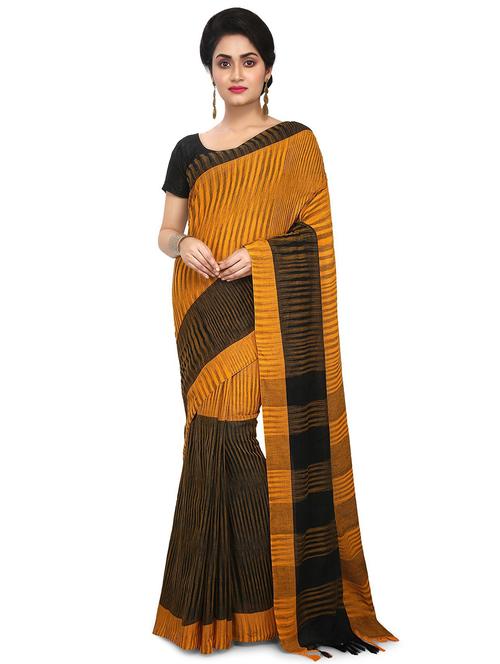 women's self design mustard colored saree with blouse - 20613980 - Very Small Image - 1