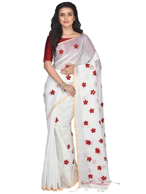 women white embroidered saree with blouse - 20614005 - Very Small Image - 1