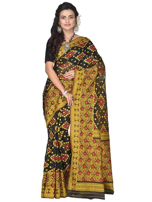 Women Black Self Design Jamdani Saree With Blouse - 20614006 - Very Small Image - 1