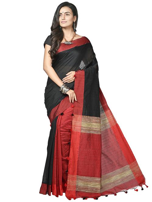 women black & red solid half  and half saree with blouse - 20614047 - Very Small Image - 1