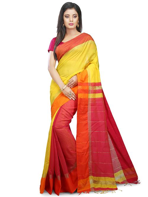 women yellow & red solid half & half saree with blouse - 20614052 - Very Small Image - 1