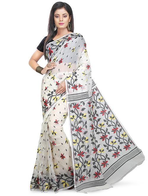women white self design jamdani saree with blouse - 20614055 - Very Small Image - 1