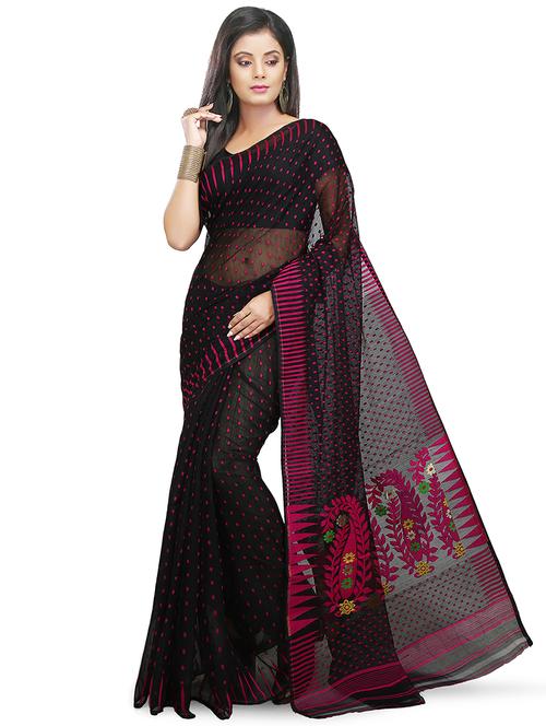 women black self design jamdani saree with blouse - 20614058 - Very Small Image - 1