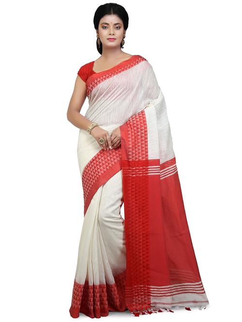 women white & red solid bordered saree with blouse - 20614086 - Very Small Image - 1