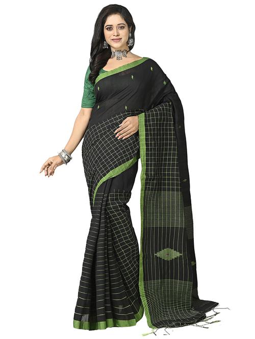 women black checks handloom saree with blouse - 20614101 - Very Small Image - 1