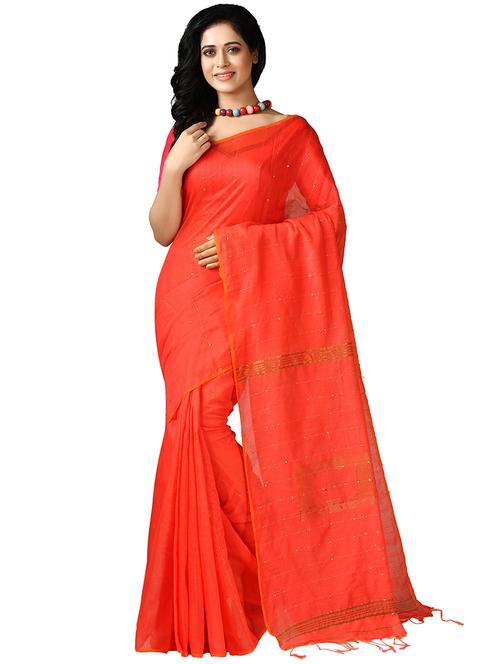 orange self design handloom saree with blouse - 20614178 - Very Small Image - 1