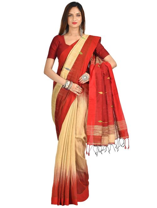 women's self design beige colored saree with blouse - 20614184 - Very Small Image - 1