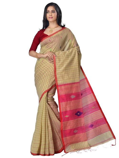 women beige self design handloom saree with blouse - 20614206 - Very Small Image - 1