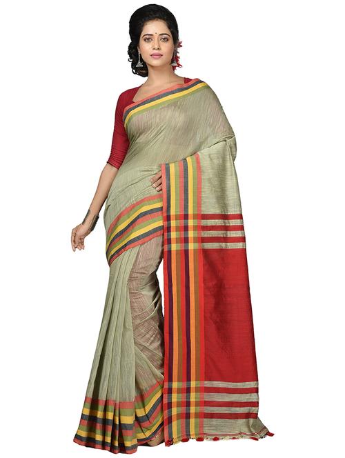 women green solid bordered saree with blouse - 20614231 - Very Small Image - 1