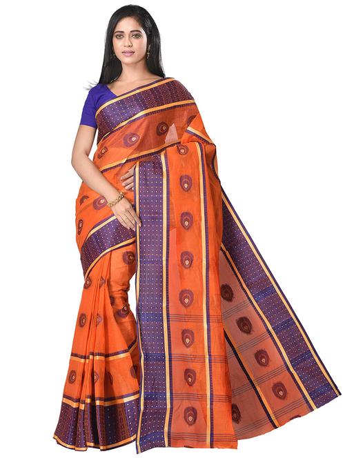 women's self design orange colored saree with blouse - 20614237 - Very Small Image - 1