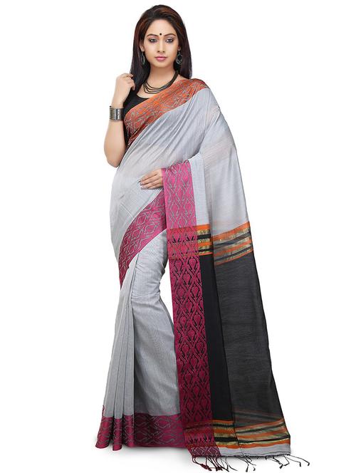 women grey & black solid handloom saree with blouse - 20614279 - Very Small Image - 1