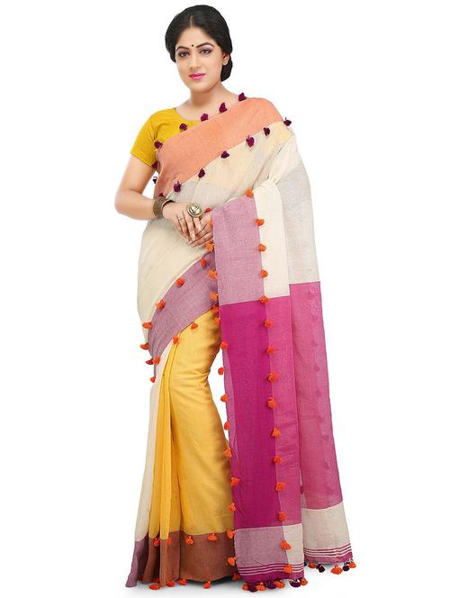 women color block handloom saree with blouse - 20614286 - Very Small Image - 1