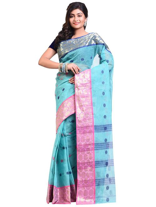 women light blue self design tant saree with blouse - 20614293 - Very Small Image - 1