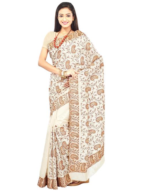 women white paisley printed saree with blouse - 20614301 - Very Small Image - 1