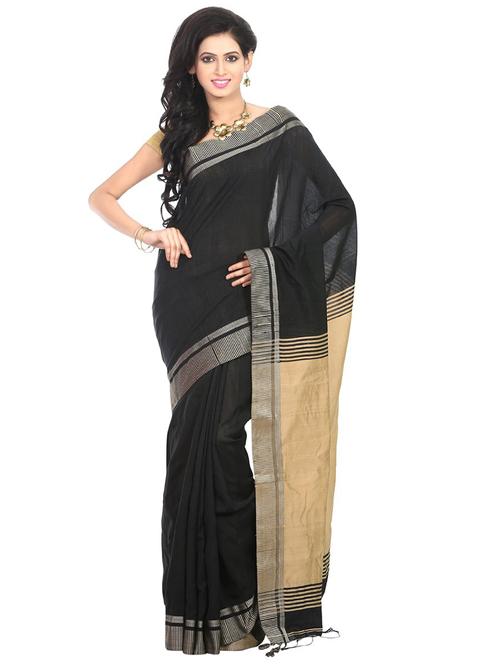 women black solid bordered saree with blouse - 20614305 - Very Small Image - 1