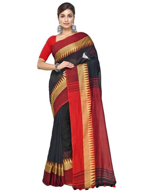 women's self design black colored saree with blouse - 20614334 - Very Small Image - 1