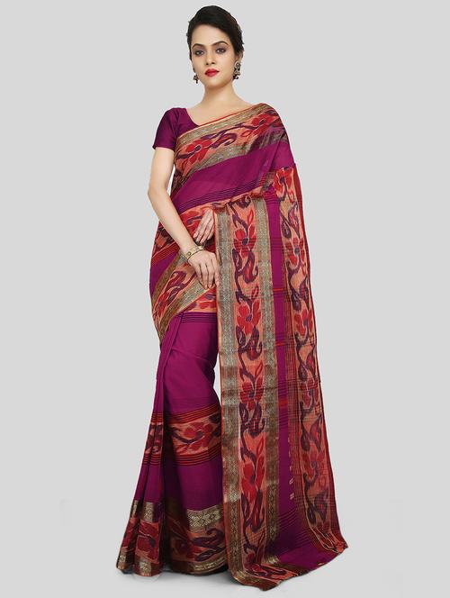women purple self design tant saree with blouse - 20614402 - Very Small Image - 1