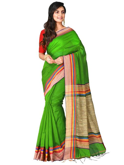 women green solid handloom saree with blouse - 20614407 - Very Small Image - 1