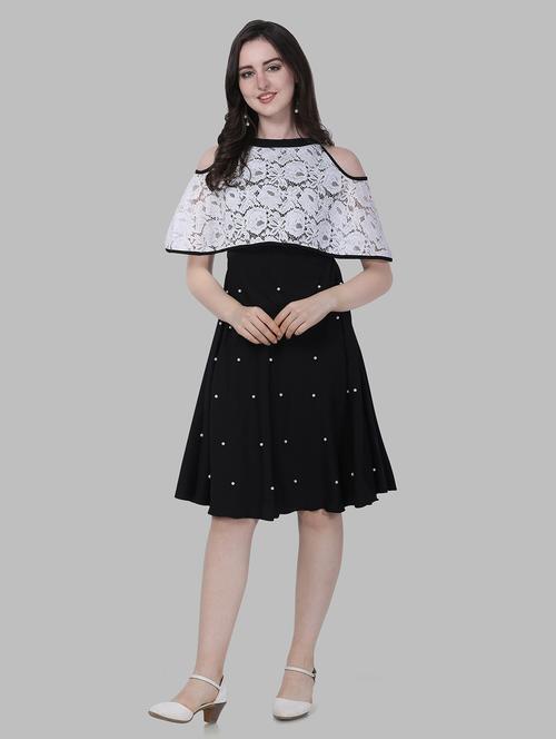 women black cape detailed pearl embellished dress - 20614578 - Very Small Image - 1