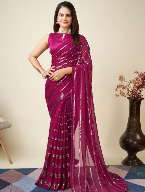 women purple sequin work georgette saree with blouse - 20615756 - Very Small Image - 1