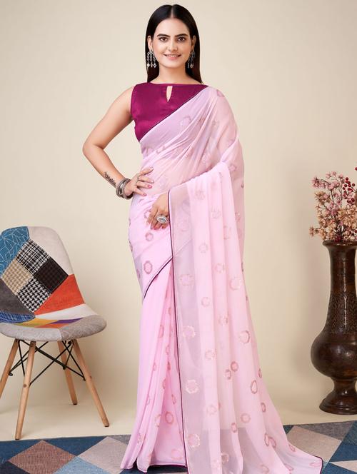 women pink sequin work georgette saree with blouse - 20615767 - Very Small Image - 1