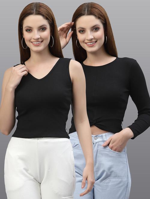 women set of 2 black casual top - 20617701 - Very Small Image - 1