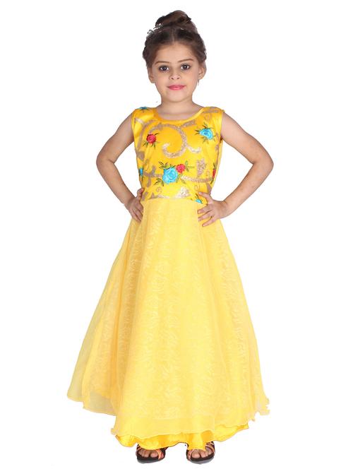 kids yellow embroidered detailed gown - 20622584 - Very Small Image - 1