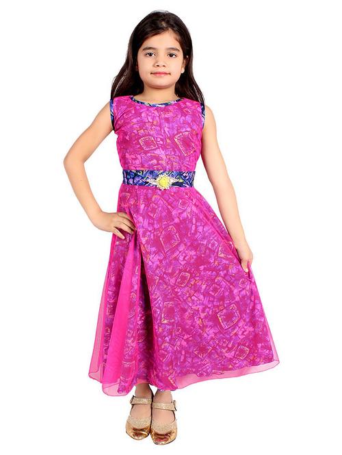 girls round neck sleeveless long party gown - 20622595 - Very Small Image - 1