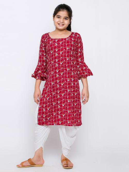 girls floral printed kurta salwar set - 20622692 - Very Small Image - 1
