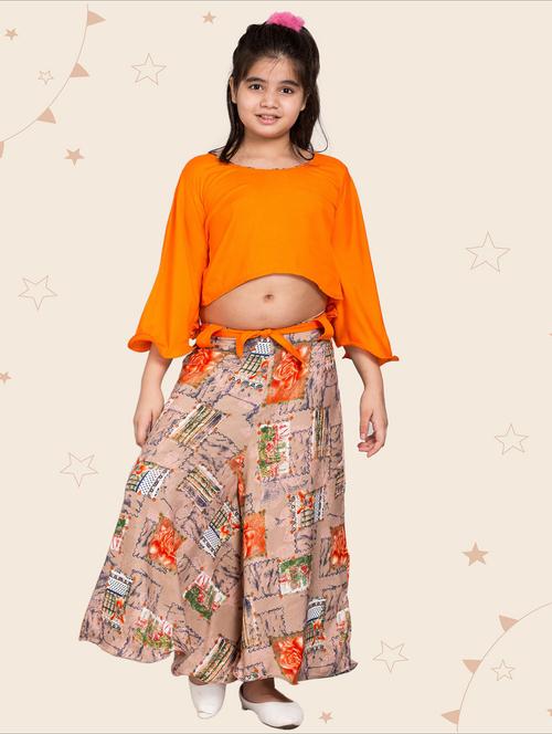 girls round neck printed top & palazzo pant set - 20622775 - Very Small Image - 1