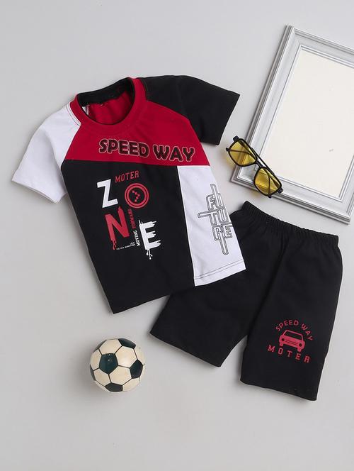 maroon colourblocked detailed t-shirt & shorts set - 20625727 - Very Small Image - 1