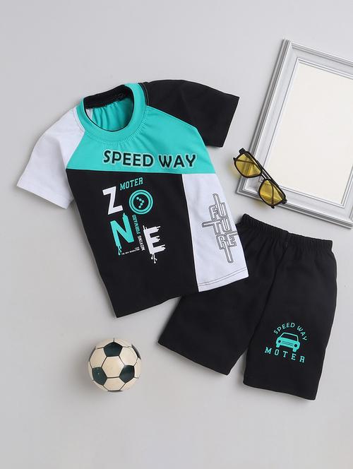 green color rblock  t-shirt & shorts set - 20625730 - Very Small Image - 1