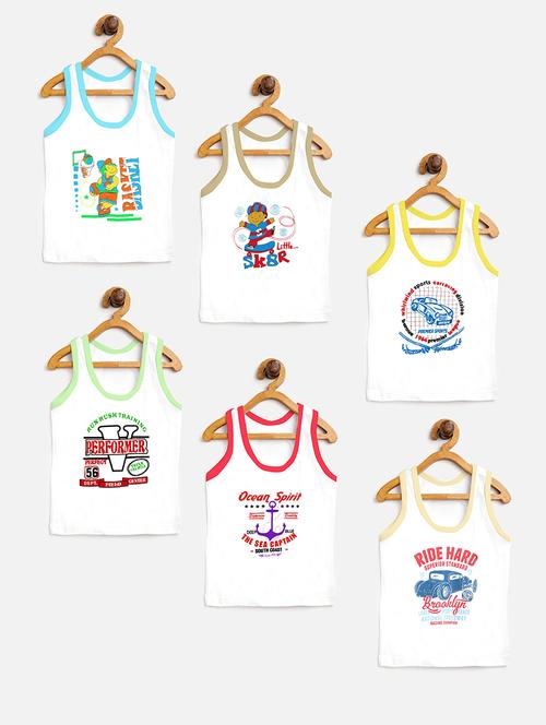 white cotton blend printed vest combo - 20628135 - Very Small Image - 1