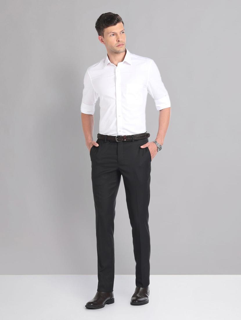 black polyester flat front trousers formal - 20632800 - Standard Image - 3