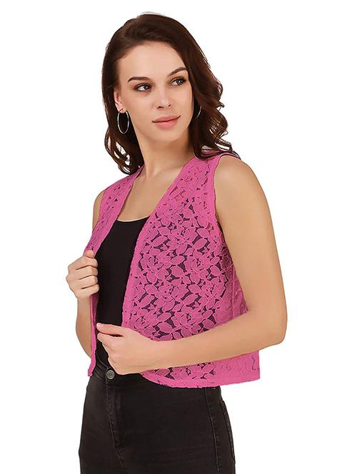 women pink self design shrug - 20638776 - Very Small Image - 1