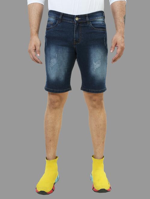 solid blue distressed denim shorts - 20643717 - Very Small Image - 1