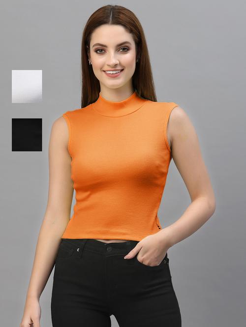 pack of 3 solid multi colored crop top - 20643948 - Very Small Image - 1