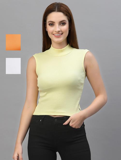 pack of 3 solid multi colored crop top - 20643953 - Very Small Image - 1