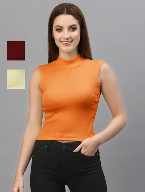 pack of 3 solid multi colored crop top - 20643960 - Very Small Image - 1