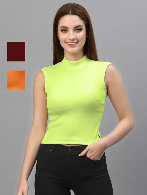pack of 3 solid multi colored crop top - 20643964 - Very Small Image - 1