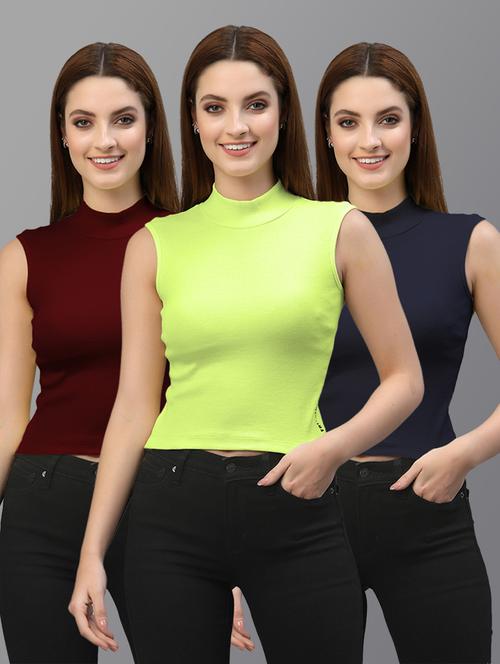women set of 3 multi colored turtle neck crop tops - 20643969 - Very Small Image - 1