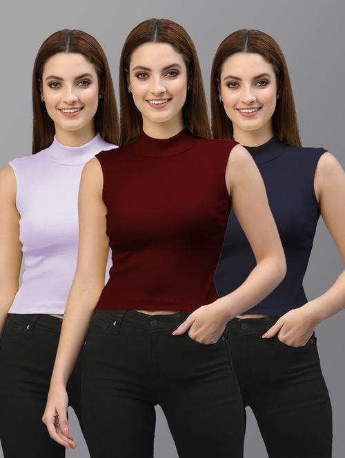 pack of 3 solid multi colored crop top - 20643971 - Very Small Image - 1