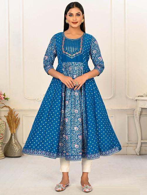 blue foil printed anarkali kurta - 20644597 - Very Small Image - 1