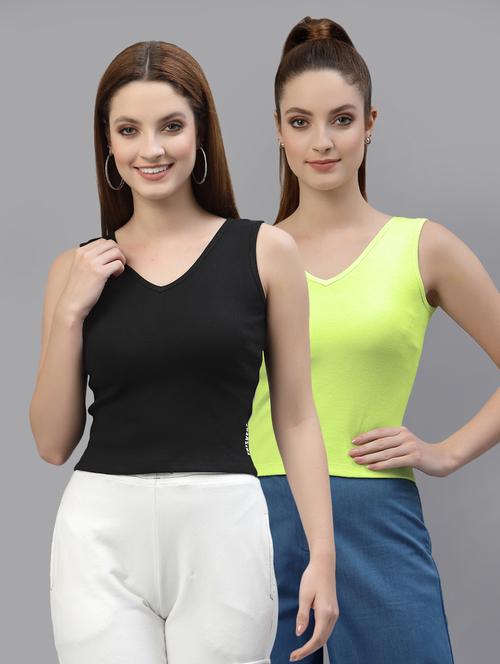 pack of 2 multi colored sleeveless crop top - 20644984 - Very Small Image - 1